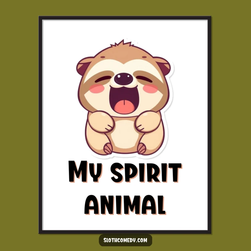 Funny Kawaii Sloth Yawning Digital Art: Instant Sleepy Wall Decor