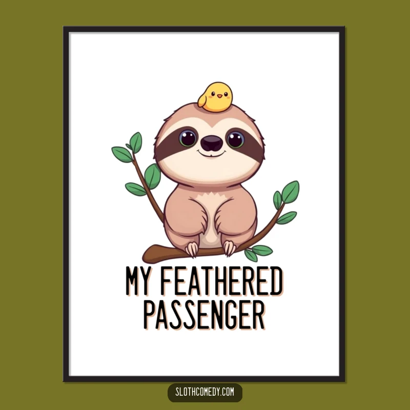 Funny Sloth and Bird Digital Art Print - Cheerful Companion Decor Gift