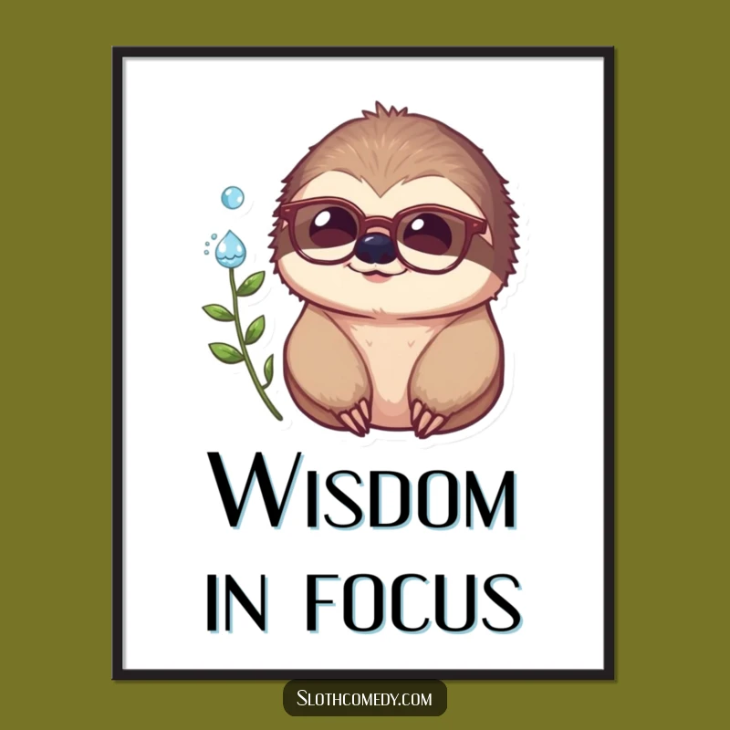 Funny Sloth Art Print: Intellectual Spectacles & Dewdrop, a Digital Funny Gift