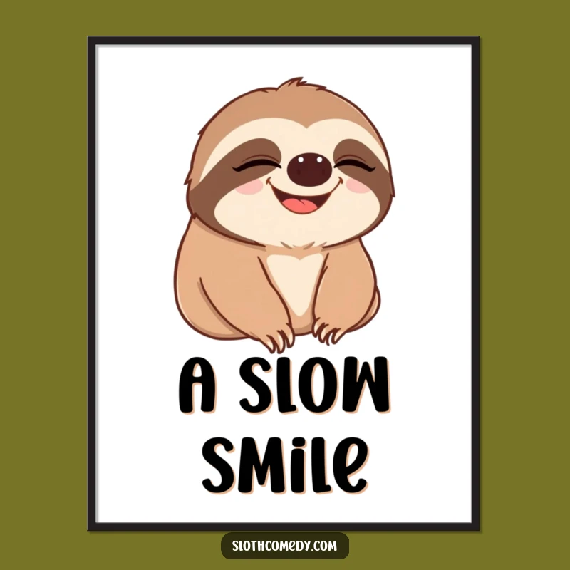 Funny Sloth Grin Digital Art - Slow Blink to Wide Smile Sloth Print for Joyful Decor