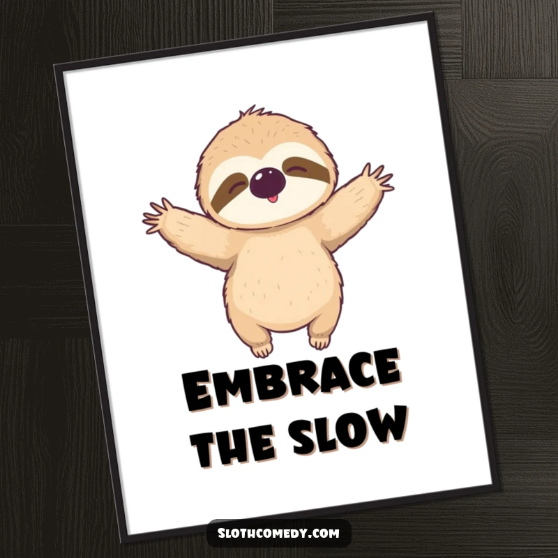 Funny Digital Art Print: A sloth offers a relaxed, open-armed hug, symbolizing warmth and affection humorously.