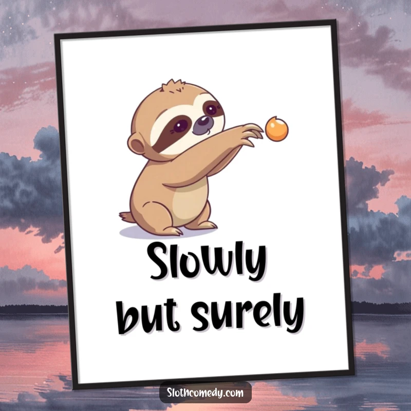 Funny Digital Art Print: A sloth is shown slowly extending its claw, capturing the essence of patience humorously.