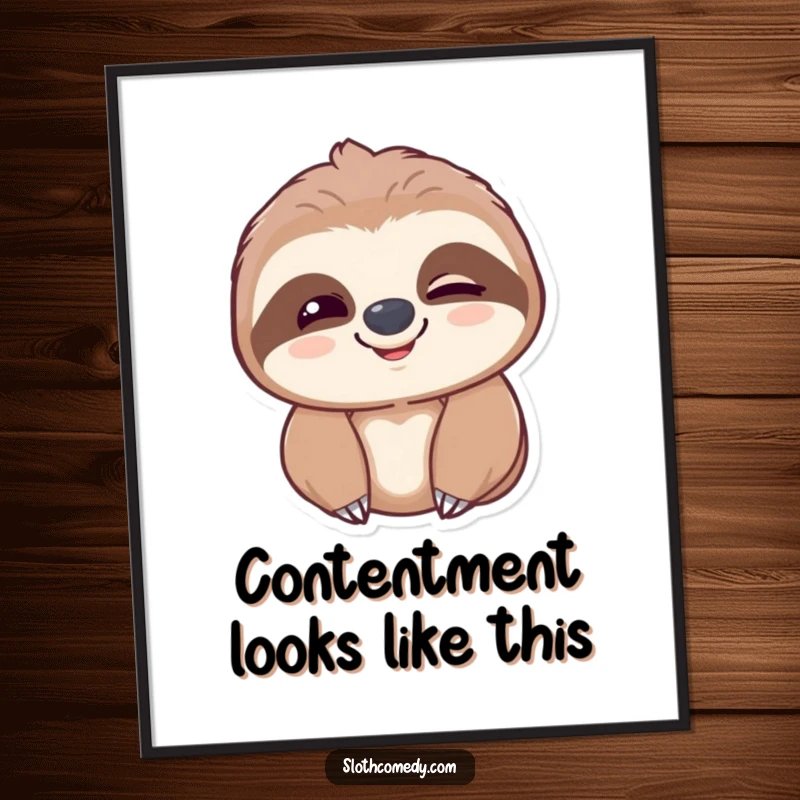 Funny sloth digital art print featuring a sloth's slow blink and gentle smile, perfect for creating a calming atmosphere.
