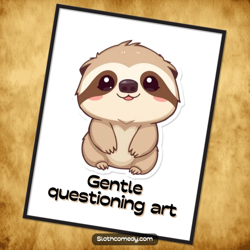 Funny Digital Art Print: A kawaii sloth gazes upward with gentle curiosity, embodying sweetness, perfect for instant wall decor, a funny gift.