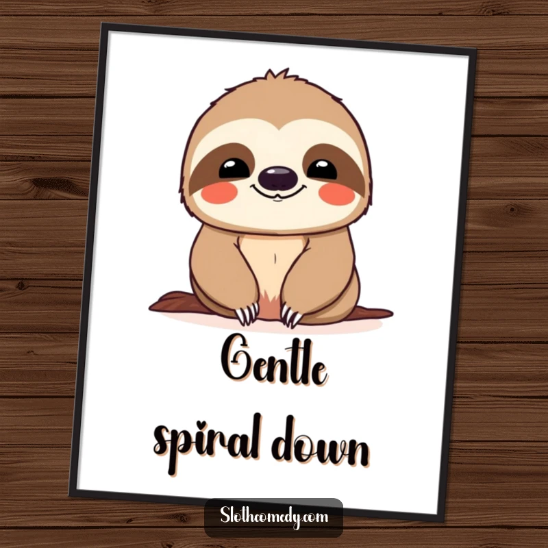 Funny Digital Art Print: A sloth with a gentle smile enjoys a very slow, peaceful descent, humorous decor.