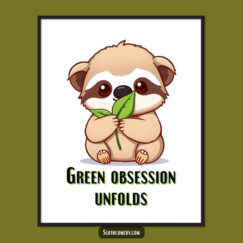 Funny Kawaii Sloth Digital Art: Leaf Focus, Intense Art, Instant Determined Gift