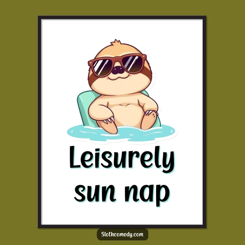 Funny Cool Sloth Sunbath Digital Print: Instant Sunglasses Sloth Decor