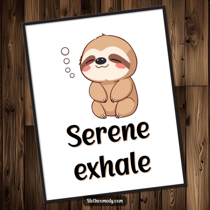 Funny Digital Art Print: A sloth exhales a gentle puff of air, representing contentment and peace humorously.