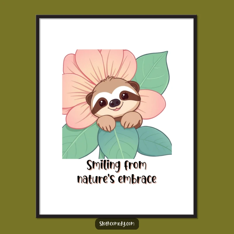 Funny Sloth Digital Art: Flower Peek Art, Shy Surprise, Instant Funny Gift!