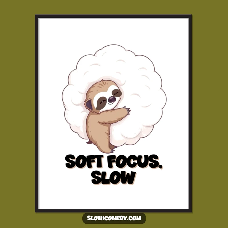 Funny Tiny Sloth Hugging Cloud Digital Print: Instant Sloth Decor Gift