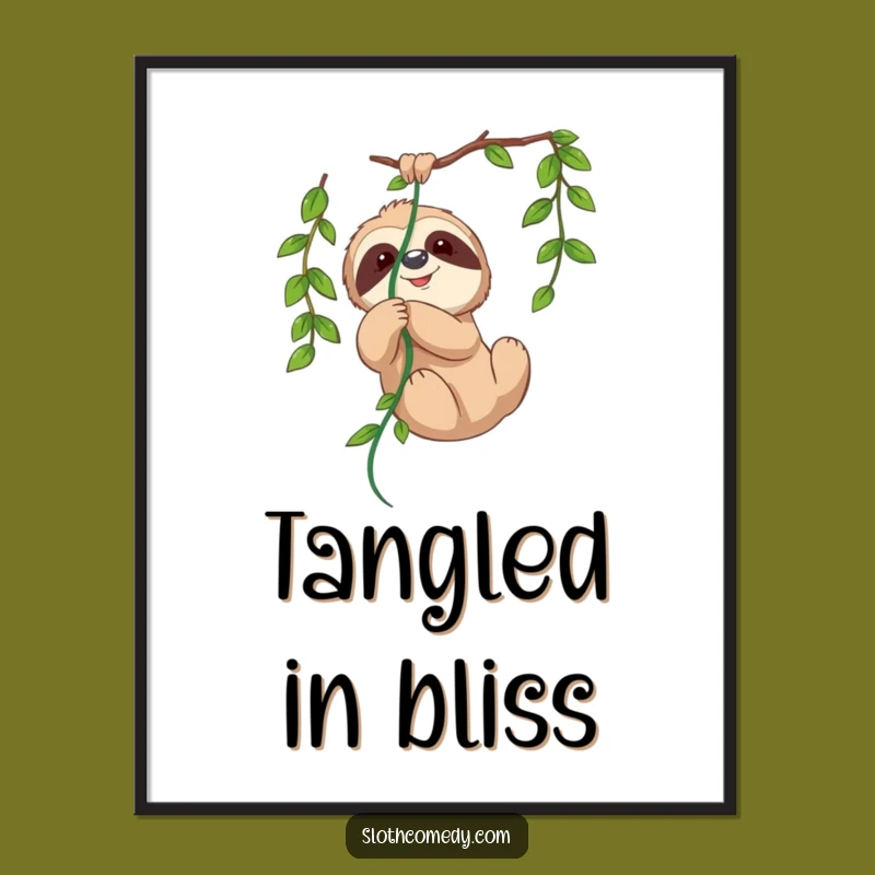 Funny Sloth Vine Digital Art - Playful Tangled Sloth Print for Whimsical Decor