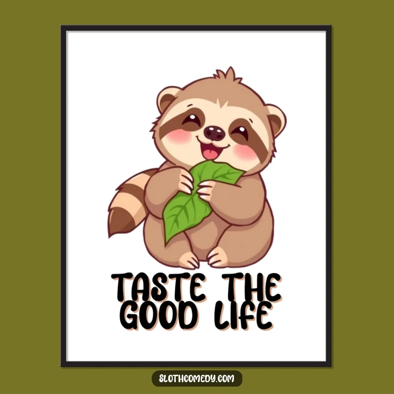 Funny Kawaii Sloth Munching Digital Art Print - Instant Joyful Decor