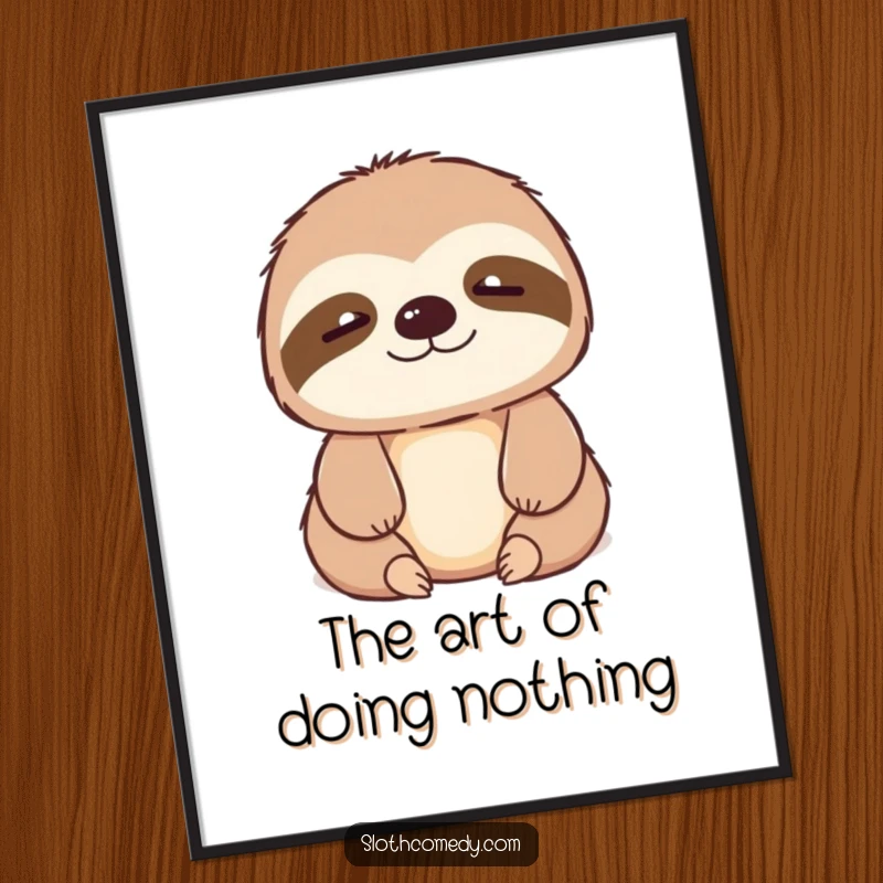 Funny kawaii sloth digital art print showing a contented sigh, perfect for humorous and relaxing wall decor.