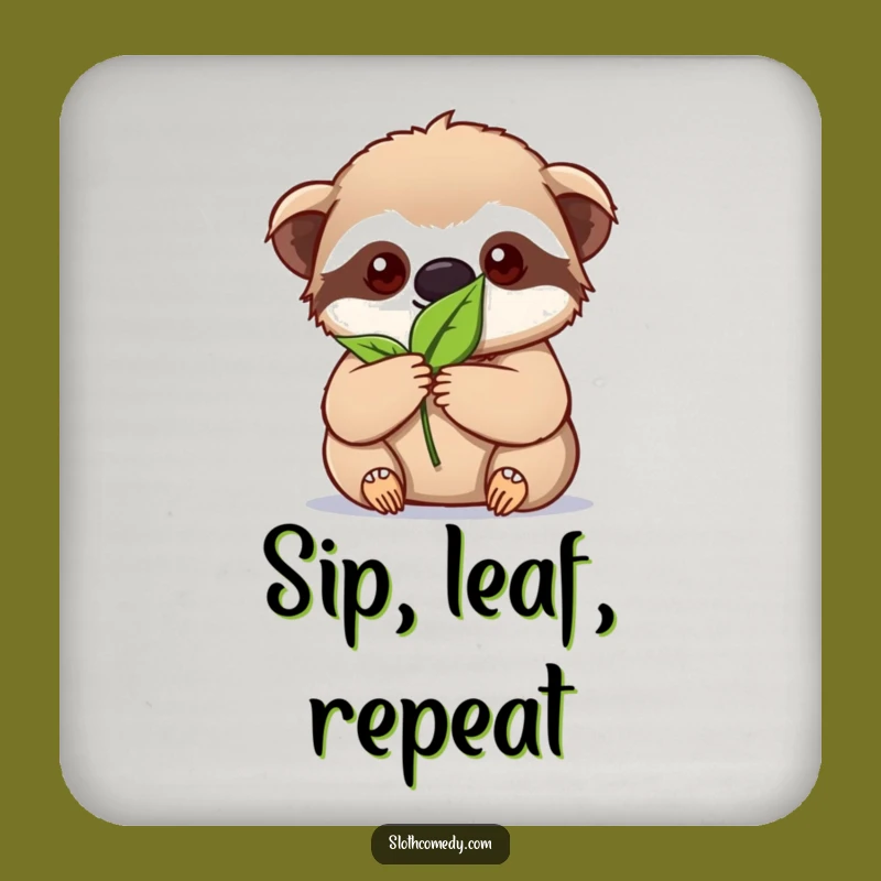 Funny Kawaii Sloth Coaster Set: Focused Protection, Leaf Art, Cute Gift