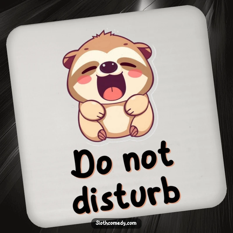 Funny Kawaii Sloth Coasters, showing a cute sloth with sleepy eyes in a wide, humorous yawn, ideal for protecting furniture with charm.