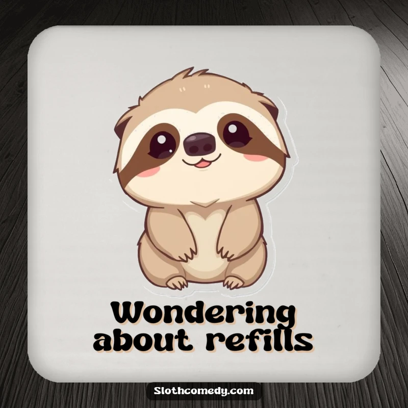 Funny Coaster: A kawaii sloth looks up with gentle curiosity, adding sweet charm to any surface, a delightful funny gift.