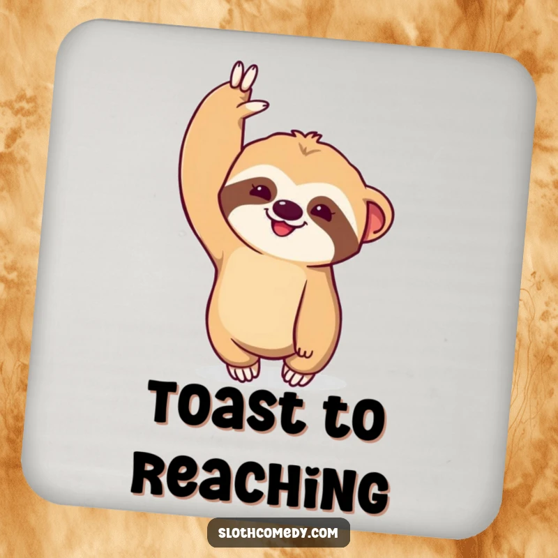 Funny Kawaii Sloth Drink Coaster: Features a sloth dramatically stretching one arm upwards, protecting surfaces in a cute way.