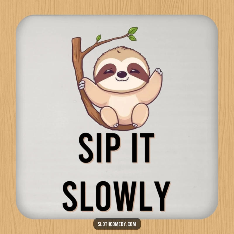 Funny Kawaii Sloth Drink Coaster: Features a sloth with a slow smile hanging from a branch, protecting surfaces in a cute way.