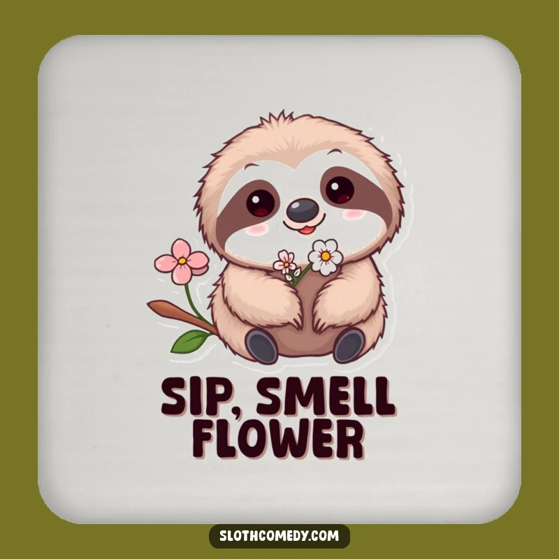 Funny Kawaii Sloth Flower Coasters - Cute Sloth Drink Mats, Hilarious Gift