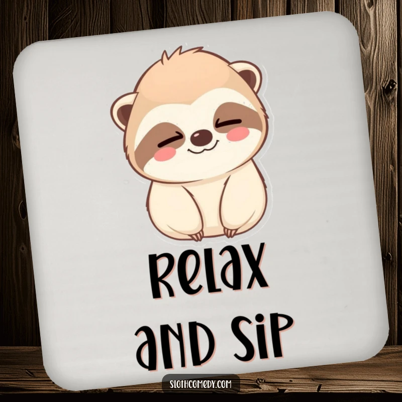 Funny Coaster: A kawaii sloth winks slowly, adding calm charm to your table, a delightful funny gift.