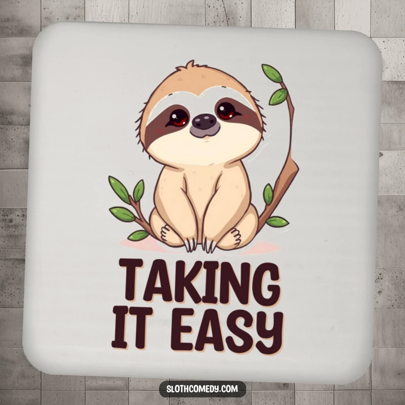 Funny Sloth Coasters showcasing a curious sloth's head tilt, protecting furniture with a touch of humor and quirky style.