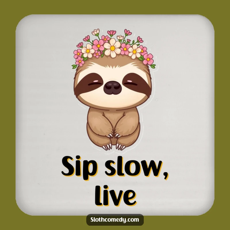 Funny Sloth Flower Crown Drink Coaster - Chic & Hilarious Table Protection