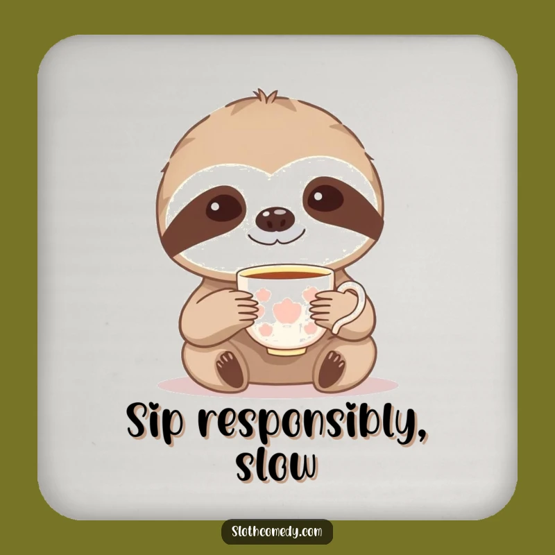 Funny Sloth Tea Time Coaster: Protect Surfaces with Comedic Elegance, Gift