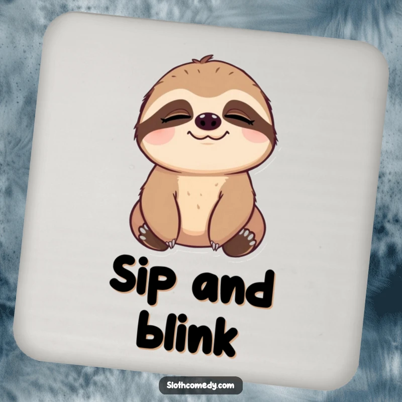 Funny Drink Coaster featuring a sloth mid-slow blink, looking deeply content, adding a touch of serene humor to any table.