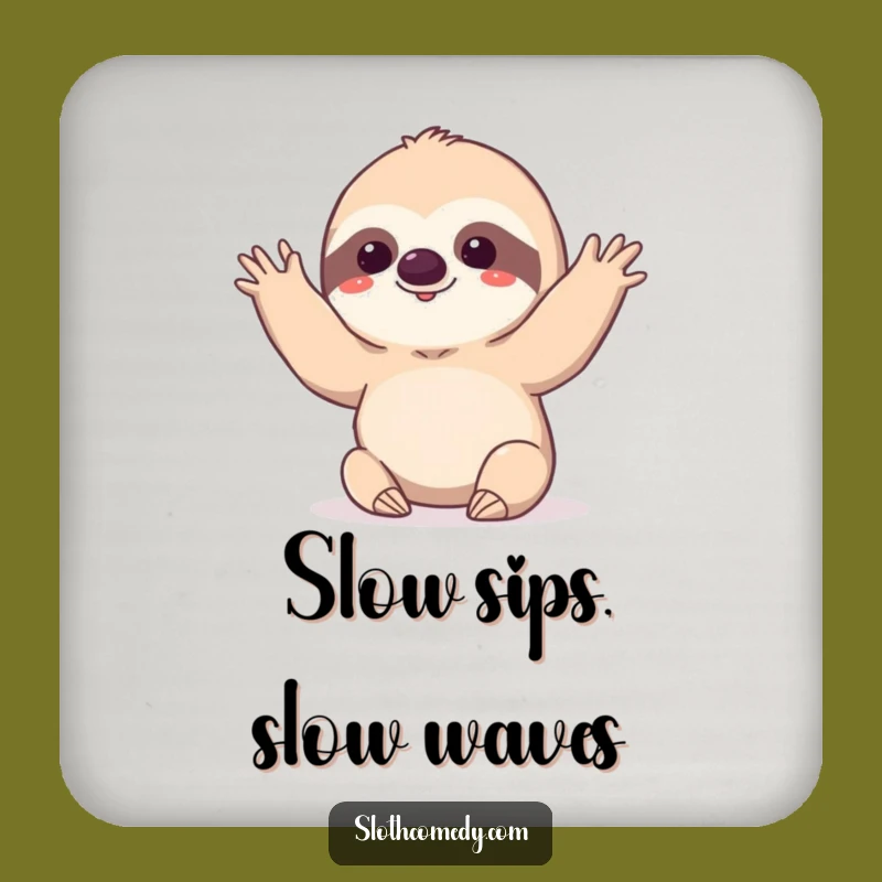 Funny Slow Wave Sloth Coaster: Deliberate Kawaii Sloth for Humorous Table Protection