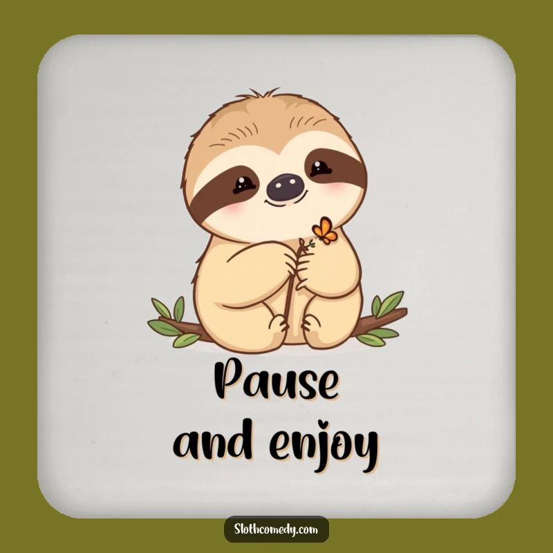 Funny Butterfly Sloth Coaster Set: Protect Surfaces, Kawaii Design, Funny Gift