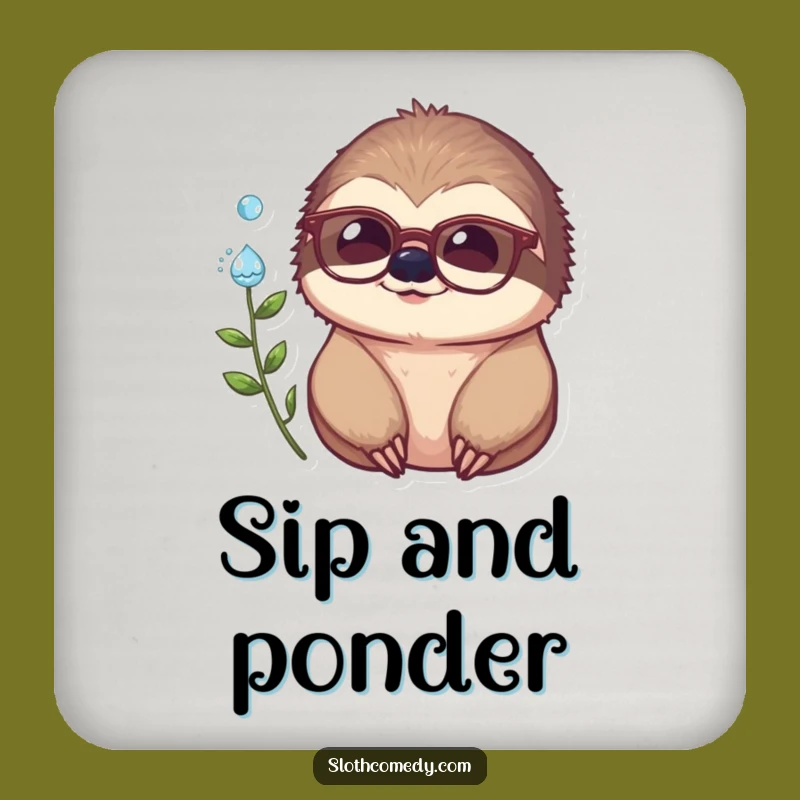 Funny Sloth Coaster: Spectacled Dewdrop Watcher, Protect Surfaces with Funny Wit