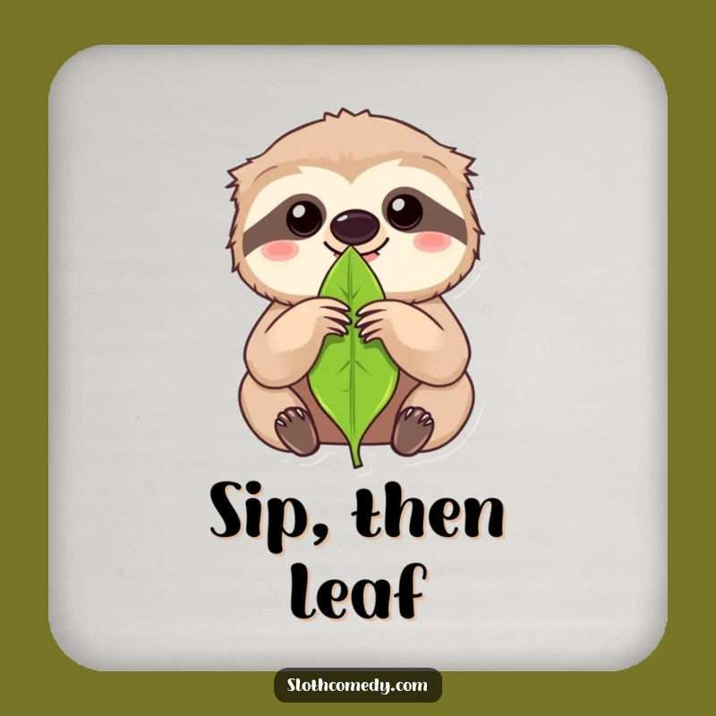 Funny Focused Sloth Leaf Coaster: Intense Kawaii Sloth for Humorous Protection