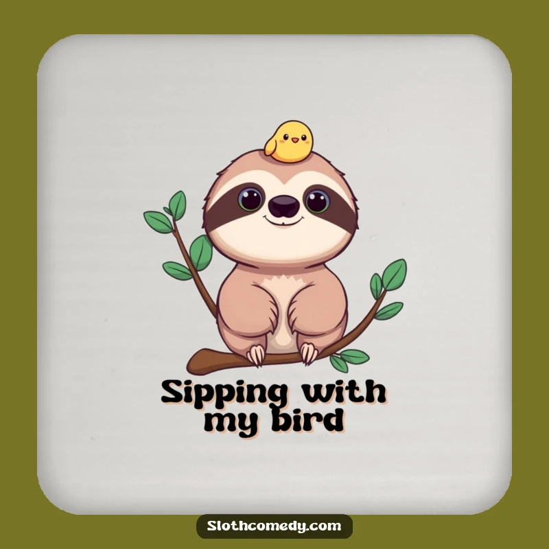 Funny Sloth and Bird Drink Coaster - Cheerful Companion Table Gift