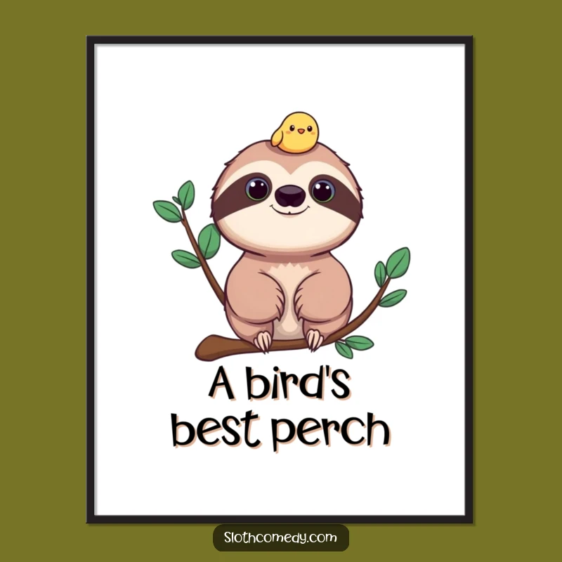 Funny Sloth and Bird Poster - Cheerful Companion Wall Art Gift