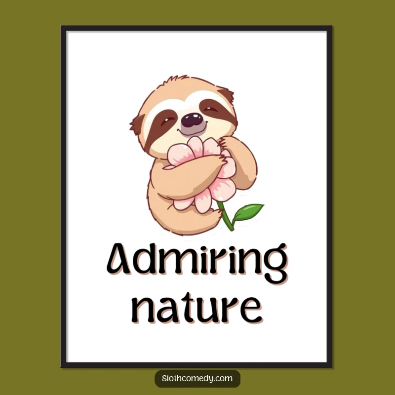 Funny Sloth Flower Hug Poster: Decorate Your Space with This Hilarious Nature Art
