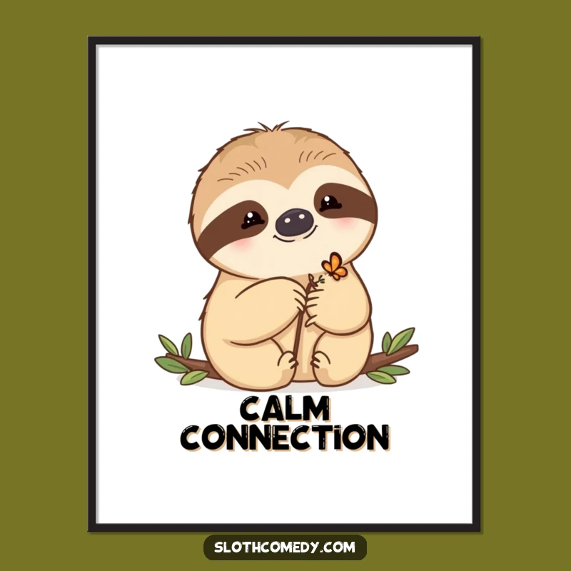 Funny Kawaii Sloth Poster: Butterfly Friend Art, Gentle Wall Decor Funny Gift