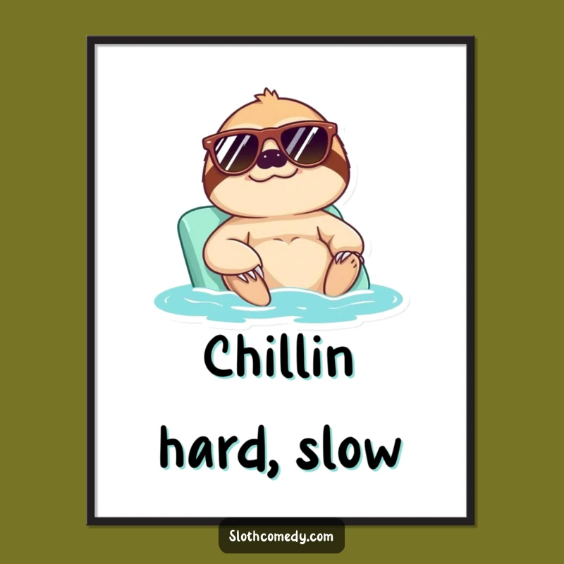 Funny Cool Sloth Sunbath Poster: Sunglasses Sloth Art Gift