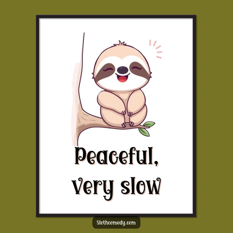 Funny Happy Sloth Sigh Poster: Zen Sloth Art Gift Decor