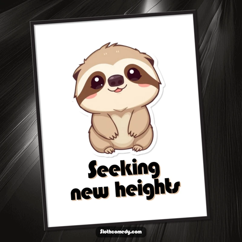 Funny Poster: A kawaii sloth gazes upward with innocent curiosity, a sweet and heartwarming artwork, a perfect funny gift.