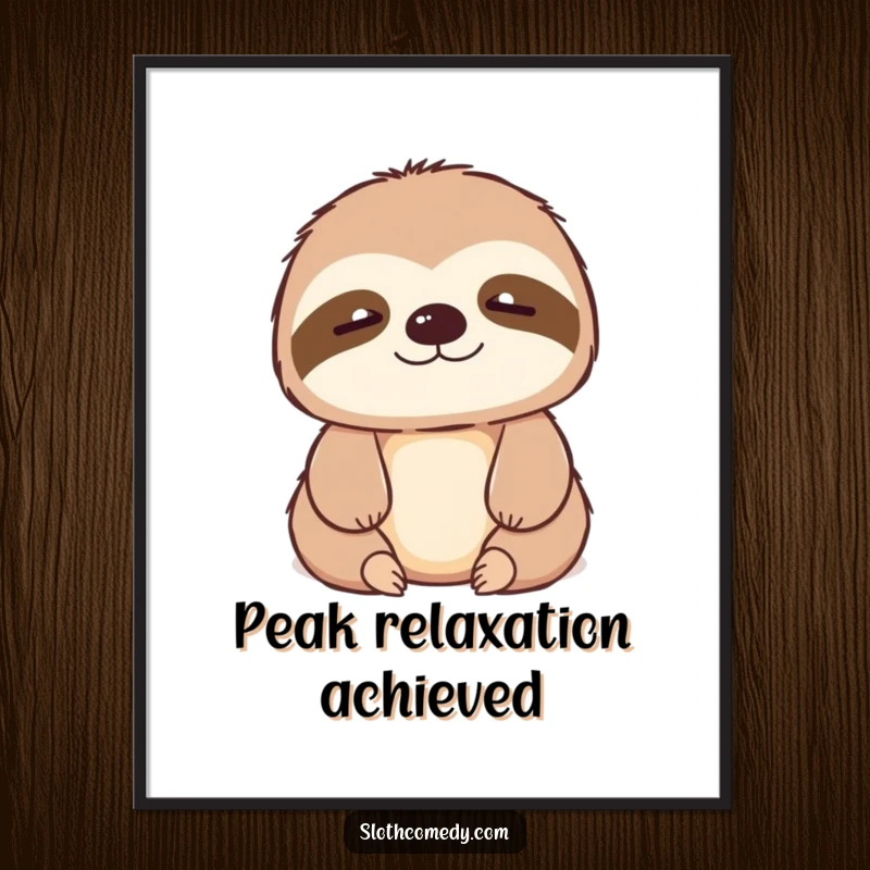 Funny kawaii sloth poster featuring a small contented sigh, adding a humorous and peaceful artistic touch to any wall.