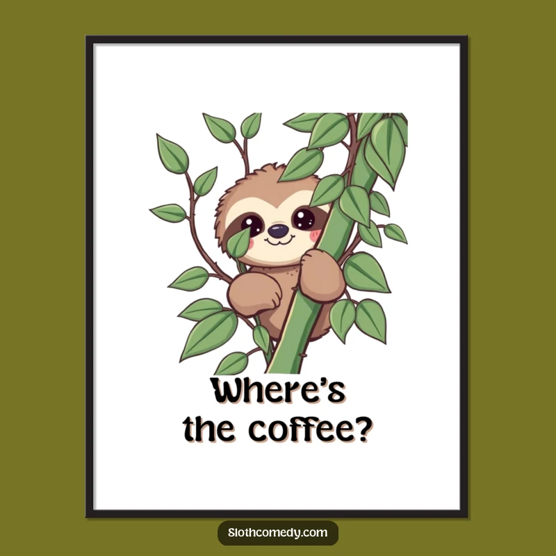 Funny Kawaii Sloth Poster - Peek-a-Boo Art for Playful Wall Decor