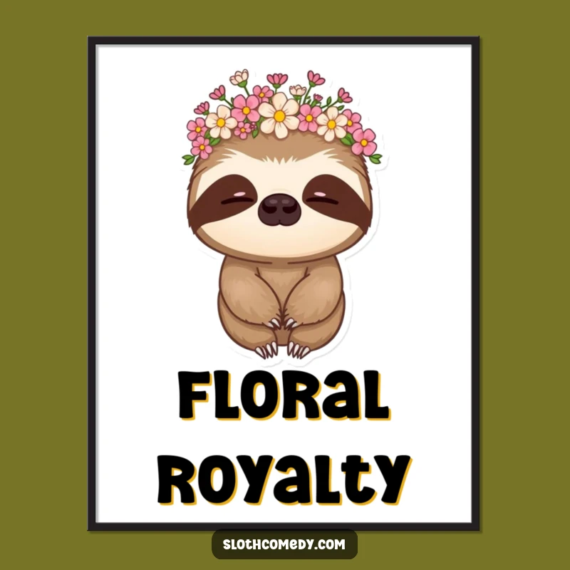 Funny Sloth Flower Crown Poster - Whimsical & Hilarious Wall Art