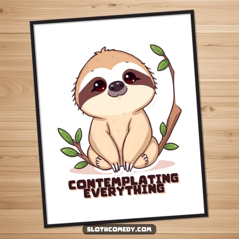 Funny Sloth Poster depicting a sloth with a curious head tilt, observing the world, adding artistic humor to your wall decor.