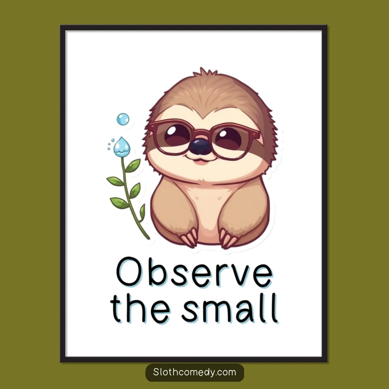 Funny Sloth Poster: Spectacles and Dewdrop Wonder, a Strikingly Funny Art Gift