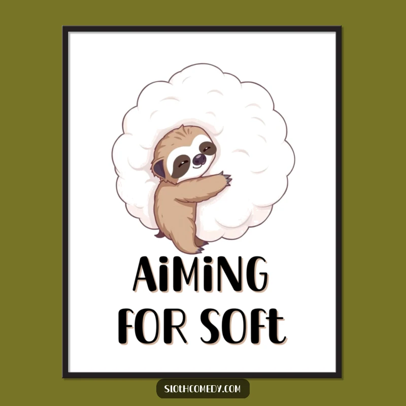 Funny Tiny Sloth Hugging Cloud Poster: Whimsical Sloth Art Gift Decor