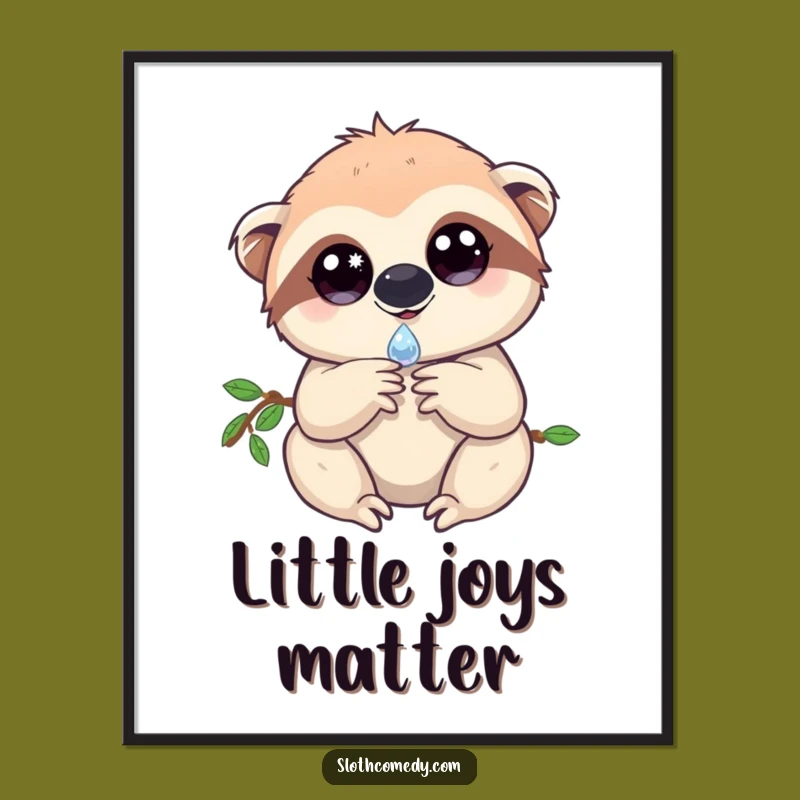 Magical Sloth Poster - Sparkling Eyes Sloth Art with Dewdrop for Enchanted Decor