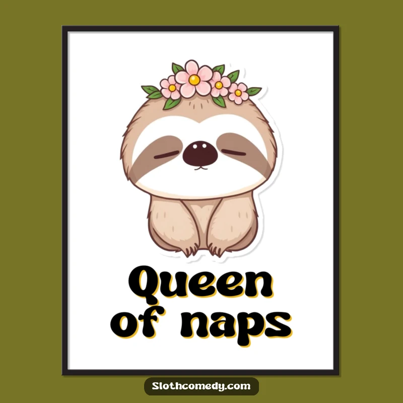Funny Sleepy Sloth Poster: Serene Flower Crown Sloth Art, a Peaceful Funny Gift