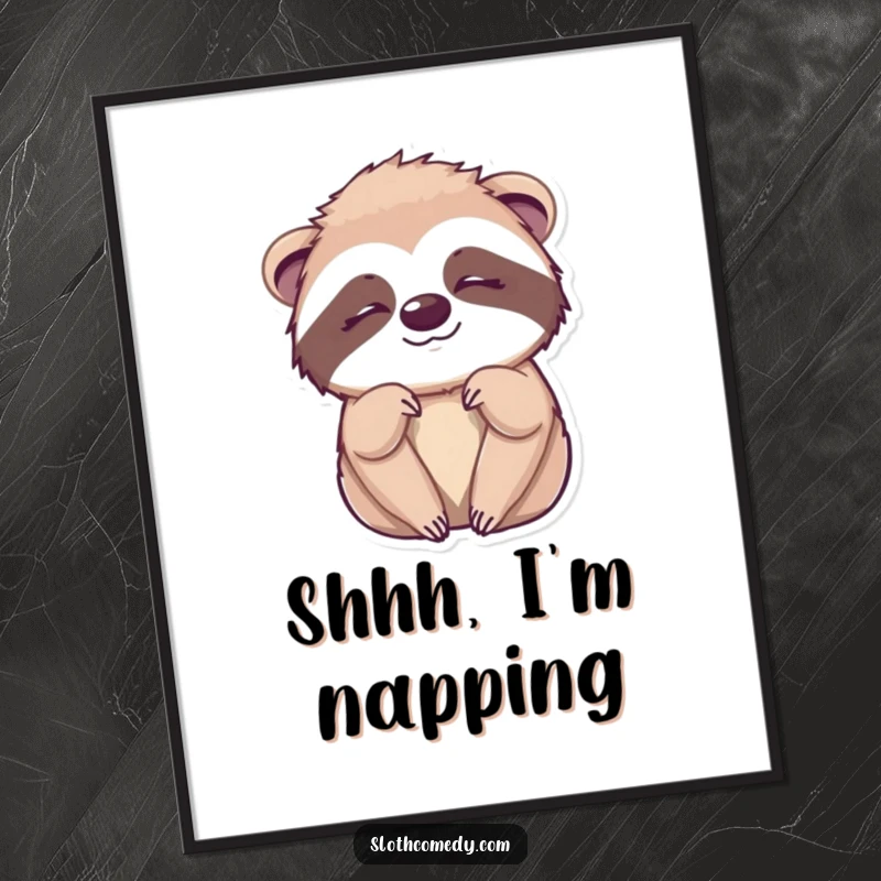 Funny Kawaii Sloth Wink Poster showing a cute sloth giving a sleepy wink, perfect for humorous and charming wall decor.
