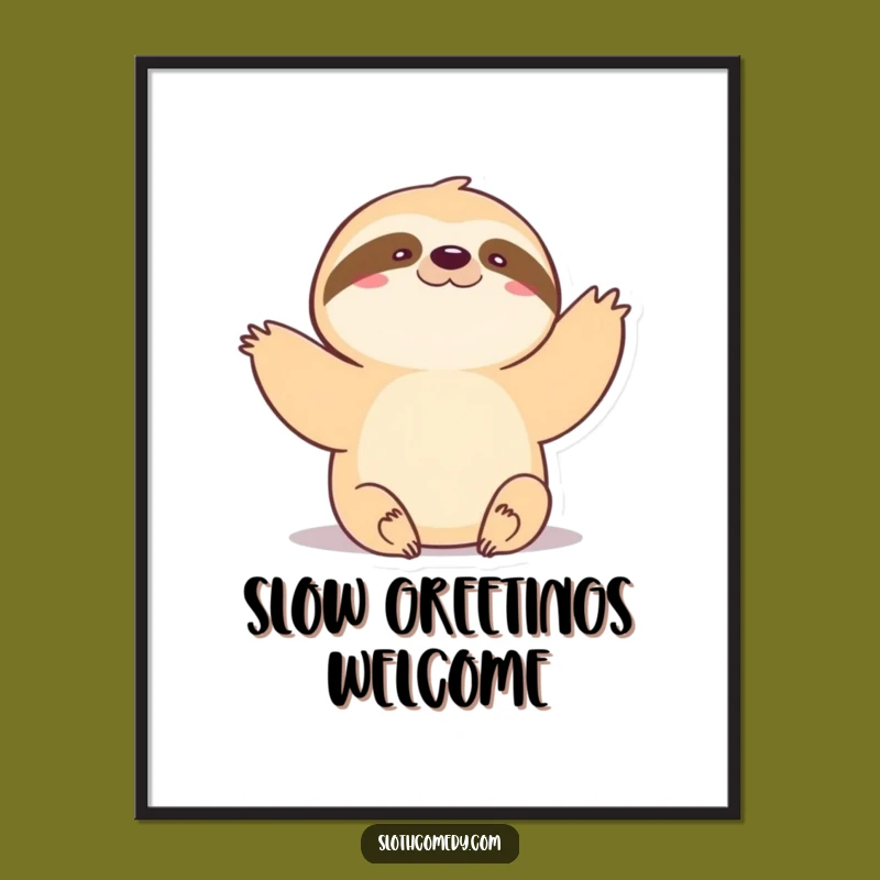 Funny Kawaii Sloth Slow Wave Art Poster - Gentle Greeting Decor