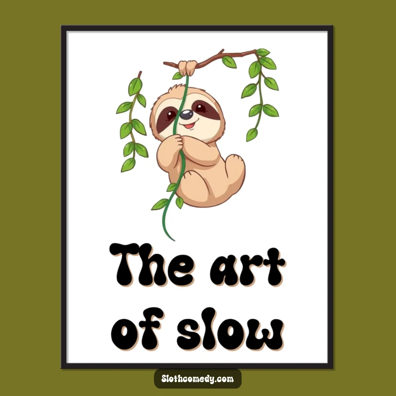 Funny Sloth Vine Poster - Playful Tangled Sloth Art for Whimsical Decor